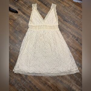 Pinky cream lace dress Boho cottagecore  V neck sleeveless Lg